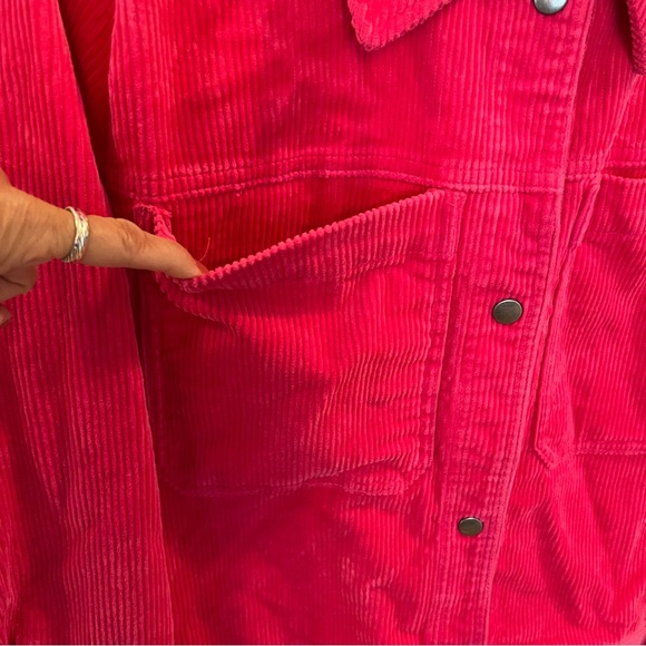 ON 34th Like NEW Vibrant Hot Pink Wide Wale Corduroy Snap Up Jacket - Picture 6 of 13
